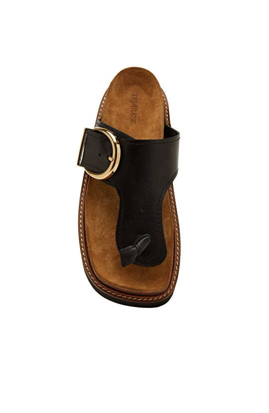 Siyah Kadın Deri Terlik