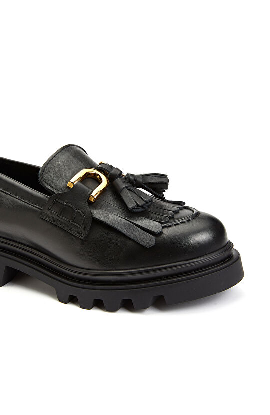 Siyah Kadın Deri Loafer