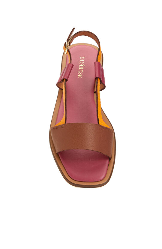 Sarı Pembe Kadın Deri Sandalet
