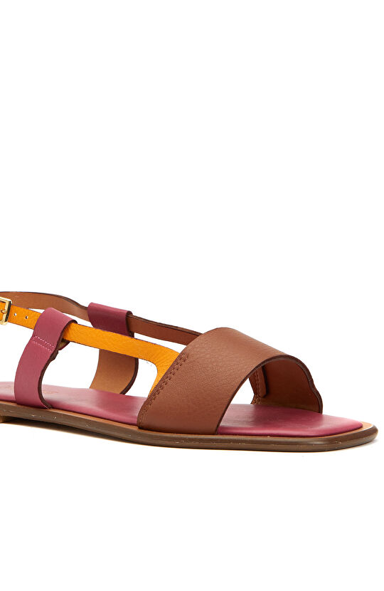 Sarı Pembe Kadın Deri Sandalet