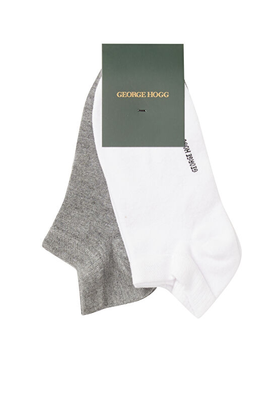 Beyaz Gri Bambu 2'li Erkek Patik Çorap Set