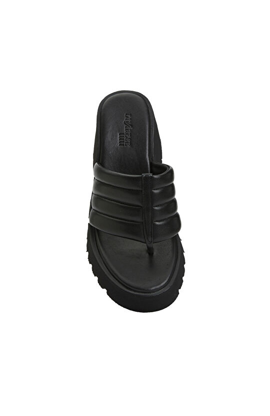 Siyah Kadın Deri Terlik