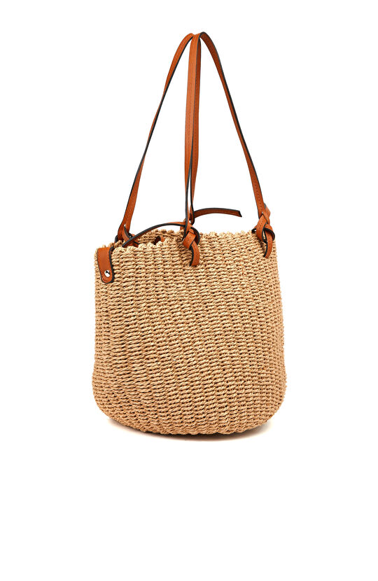 Bej Sepet Dokulu Kadın Omuz Çantası