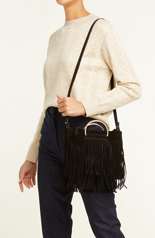 Siyah Kadın Süet El Çantası