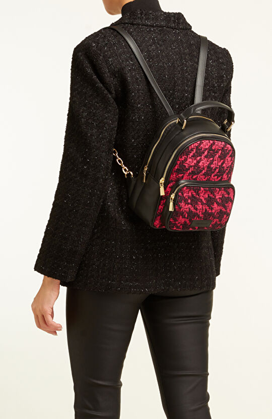 Pembe Kazayağı Desenli Kadın Sırt Çantası