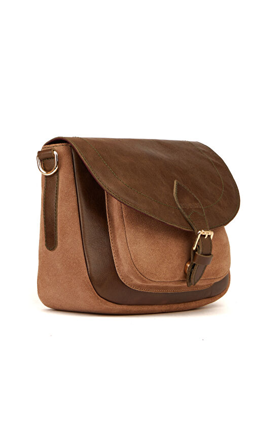 Haki Kadın Deri Postacı Çantası