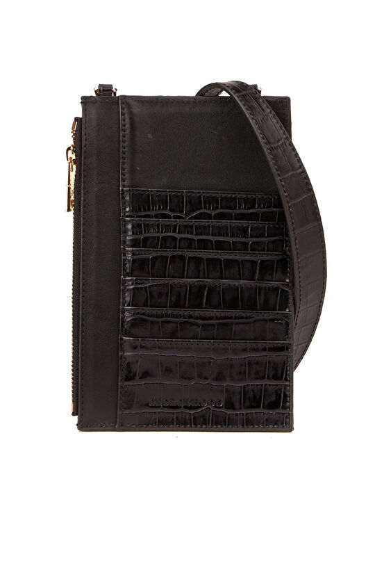 Siyah Kroko Desenli Kadın Portföy