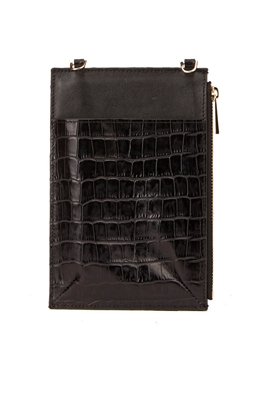 Siyah Kroko Desenli Kadın Portföy