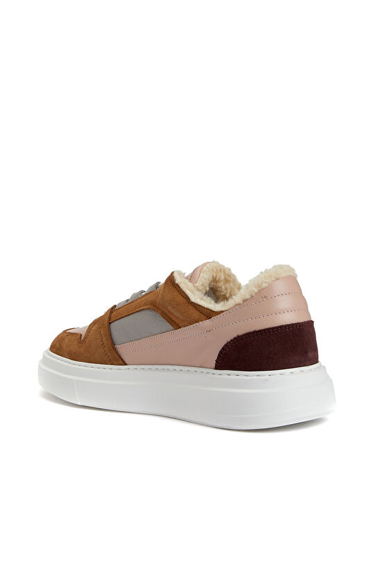 Pudra Rengi Kahverengi Kadın Deri Sneaker