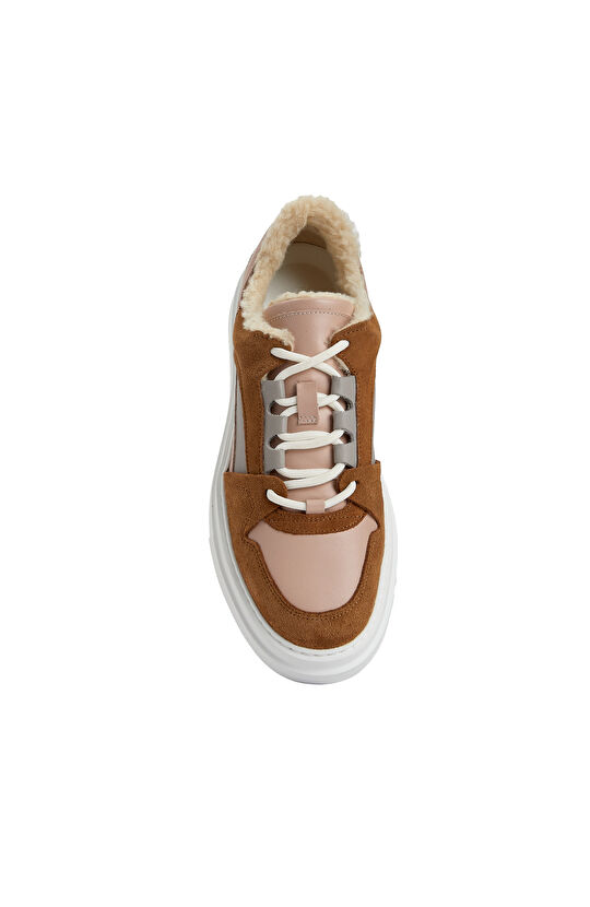 Pudra Rengi Kahverengi Kadın Deri Sneaker