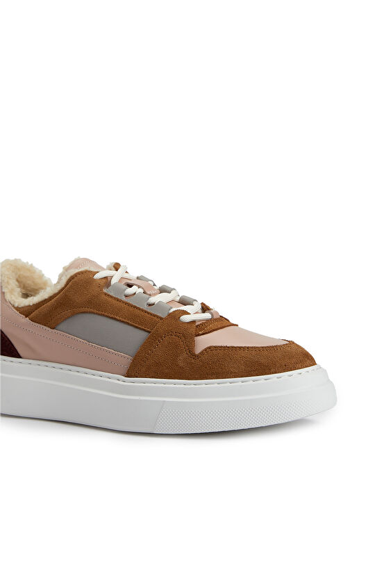 Pudra Rengi Kahverengi Kadın Deri Sneaker