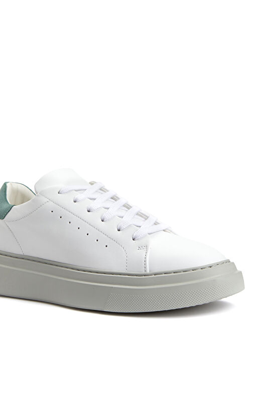 Beyaz Yeşil Kadın Deri Sneaker