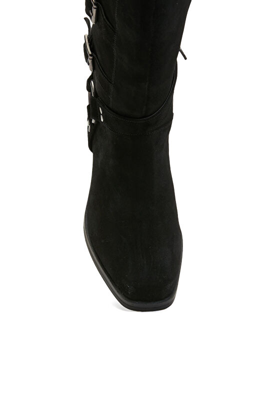 Siyah Kadın Süet Deri Kovboy Western Çizme