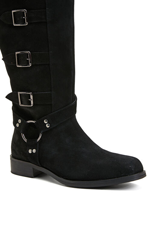 Siyah Kadın Süet Deri Kovboy Western Çizme