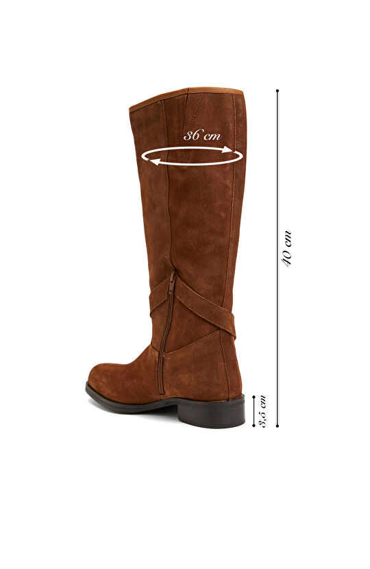 Taba Kadın Süet Deri Kovboy Western Çizme