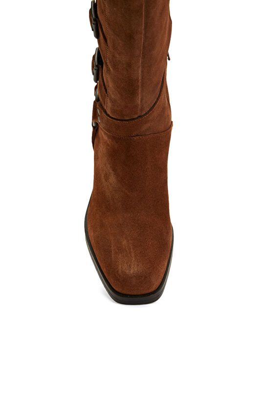 Taba Kadın Süet Deri Kovboy Western Çizme