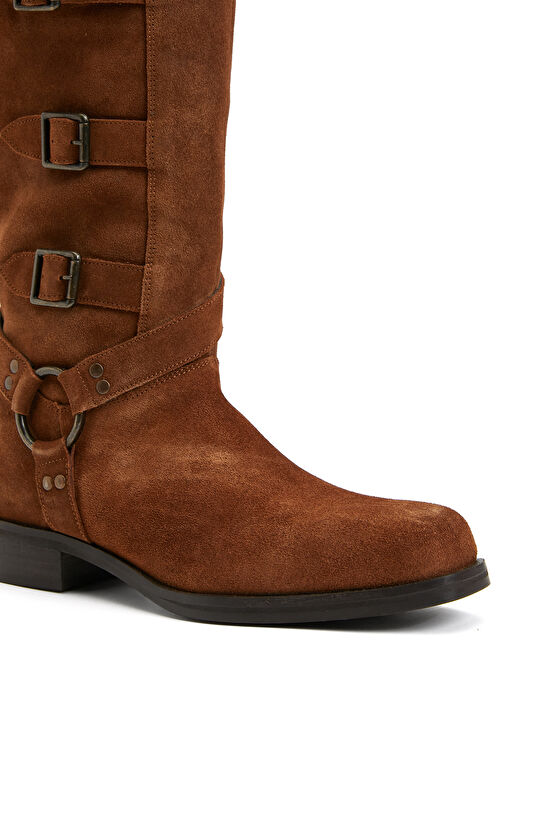 Taba Kadın Süet Deri Kovboy Western Çizme