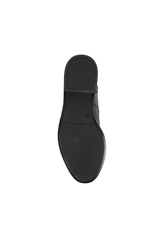 Siyah Zincir Detaylı Kadın Deri Bot 