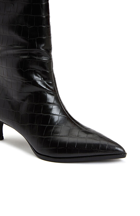 Siyah Krokodil Dokulu Kadın Çizme