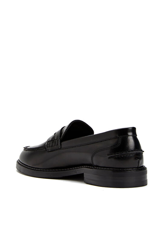 Siyah Bantlı Kadın Deri Loafer