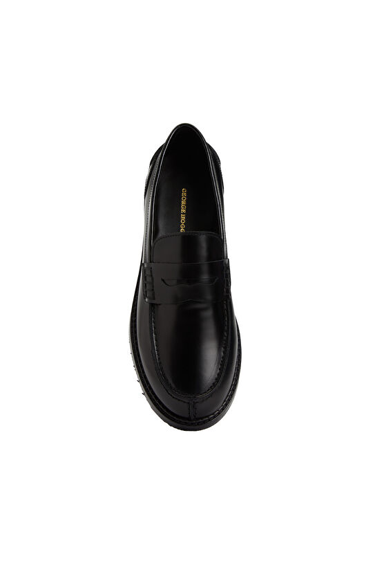 Siyah Bantlı Kadın Deri Loafer