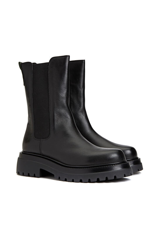 Siyah Kadın Deri Chelsea Bot 