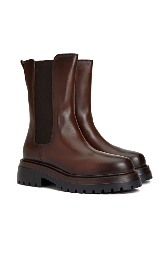 Kahverengi Kadın Deri Chelsea Bot