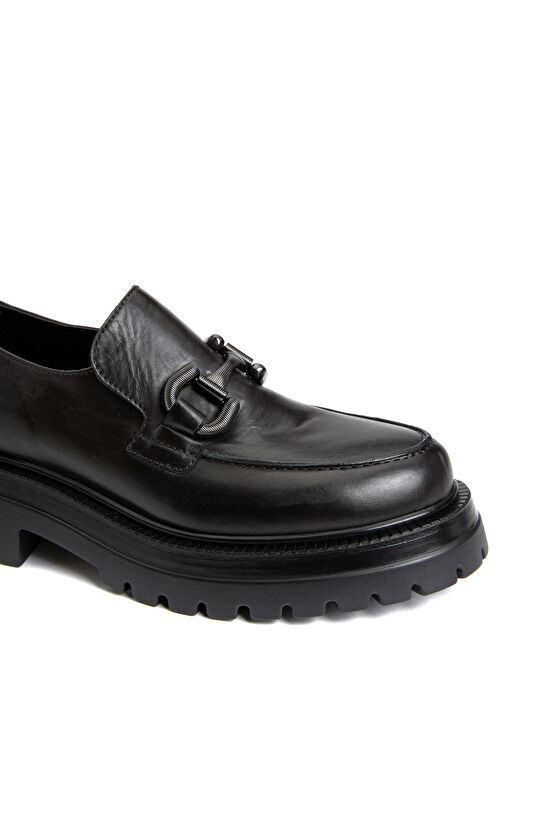 Siyah Kadın Deri Loafer