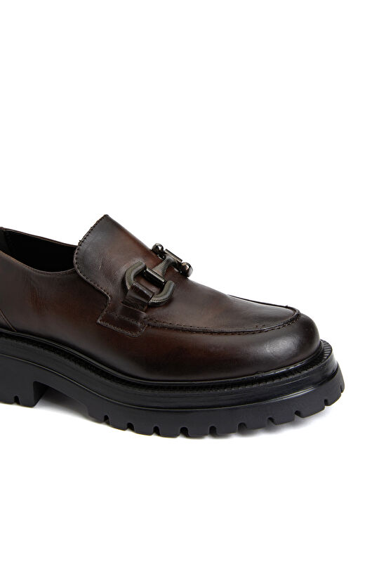 Kahverengi Kadın Deri Loafer