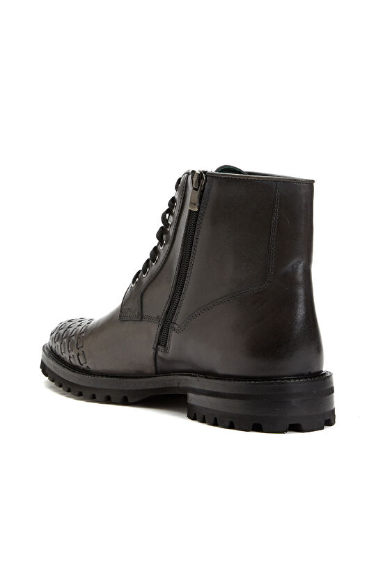 Antrasit Örme Desenli Erkek Deri Bot