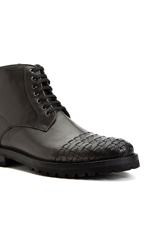 Antrasit Örme Desenli Erkek Deri Bot