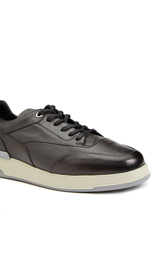 Antrasit Yuvarlak Burun Erkek Deri Casual Sneaker