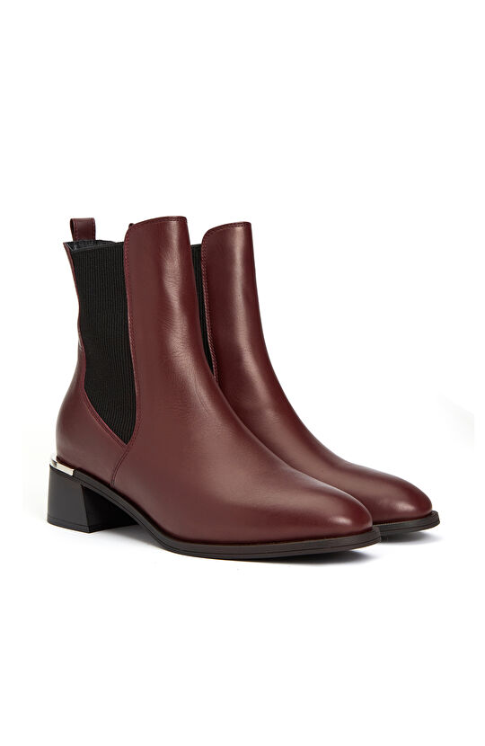 Bordo Kadın Deri Bot