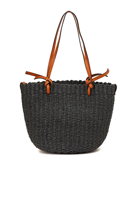 Siyah Sepet Dokulu Kadın Omuz Çantası