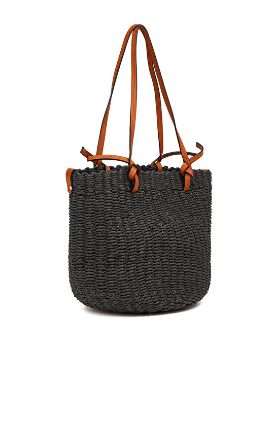 Siyah Sepet Dokulu Kadın Omuz Çantası