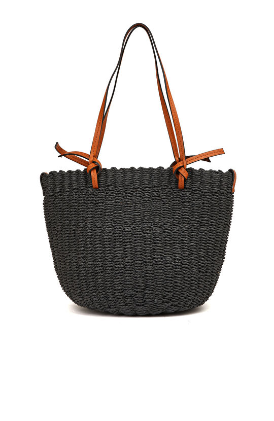 Siyah Sepet Dokulu Kadın Omuz Çantası