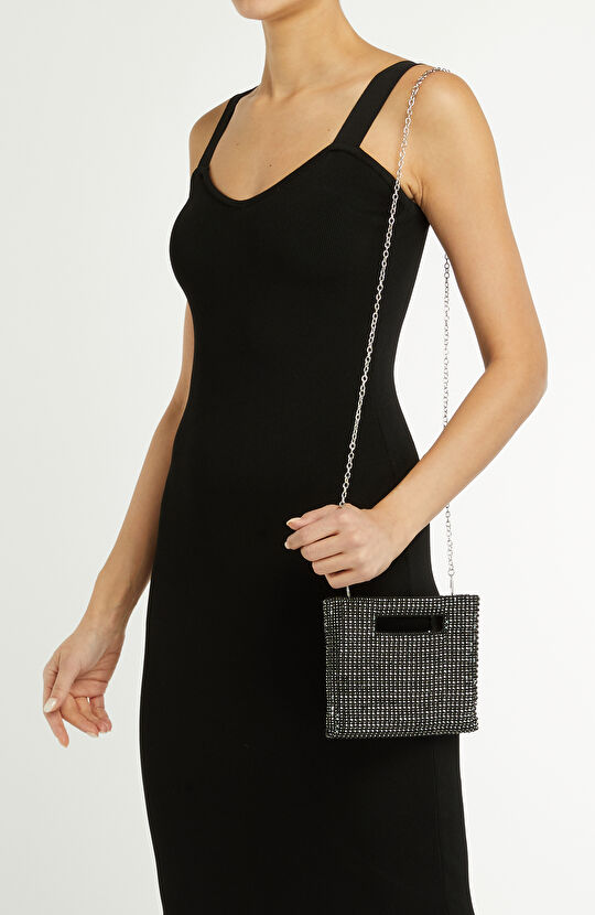 Siyah Cam Taşlı Kadın Abiye Çanta