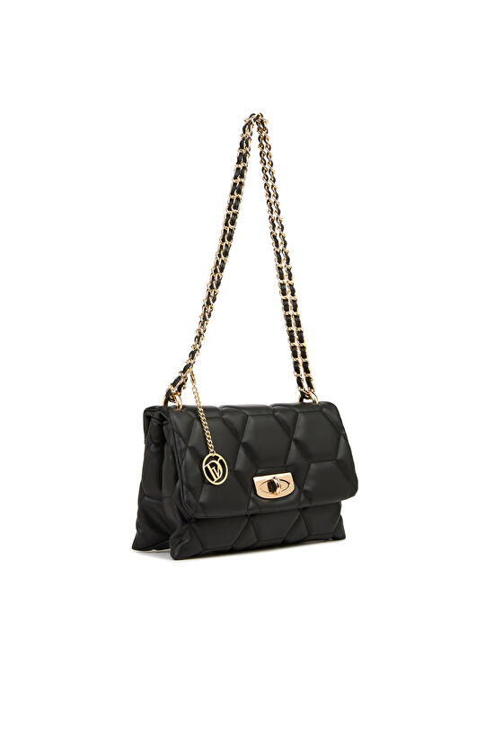 Siyah Kapitoneli Kadın Omuz Çantası