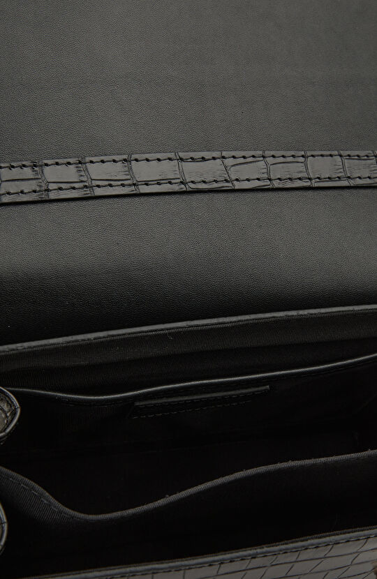 Siyah Krokodil Dokulu Kadın Deri Omuz Çantası