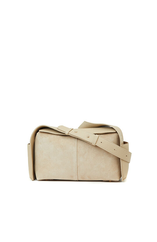 Bej Kadın Deri Postacı Çantası