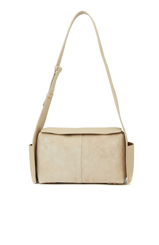 Bej Kadın Deri Postacı Çantası