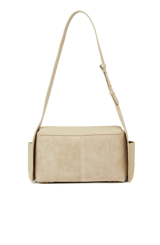 Bej Kadın Deri Postacı Çantası