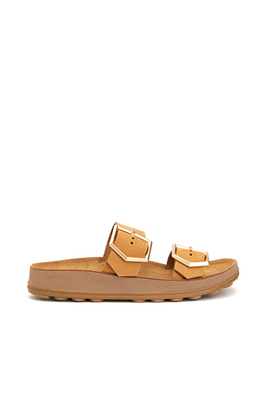 Taba Hafif Platform Kadın Deri Terlik