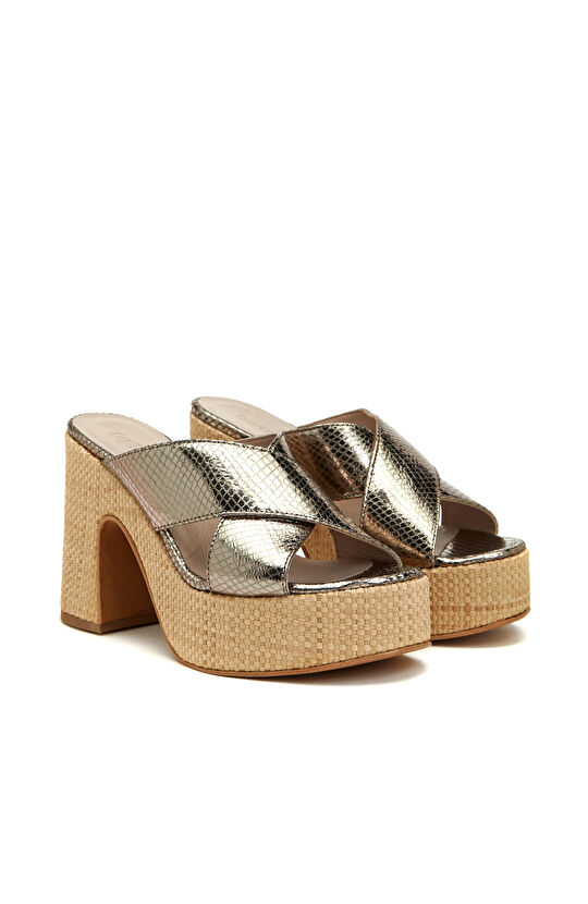 Platin Kadın Deri Terlik