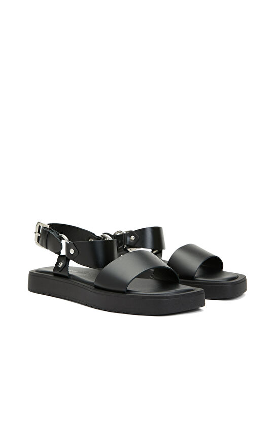 Siyah Kadın Deri Sandalet