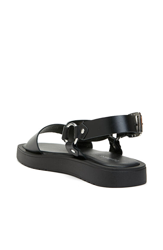 Siyah Kadın Deri Sandalet