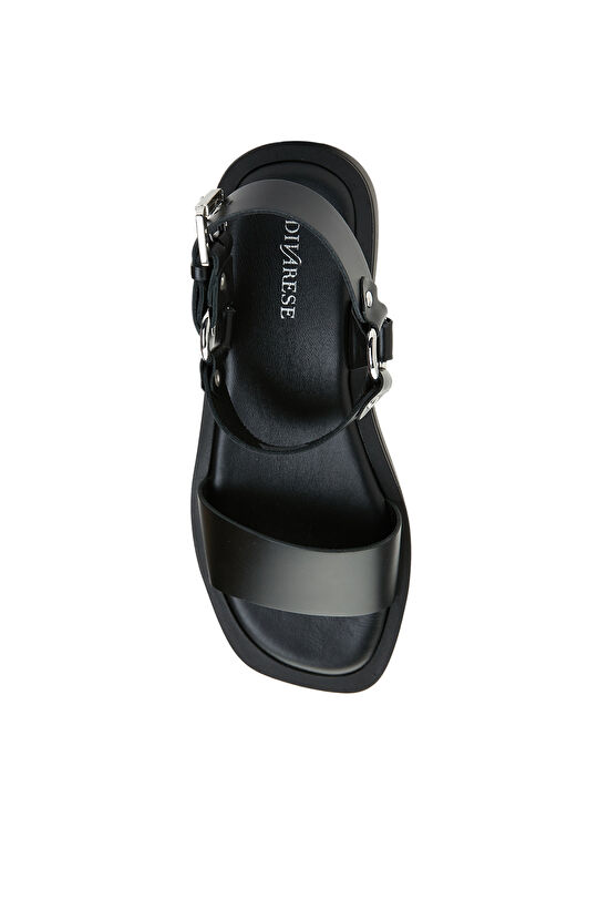 Siyah Kadın Deri Sandalet