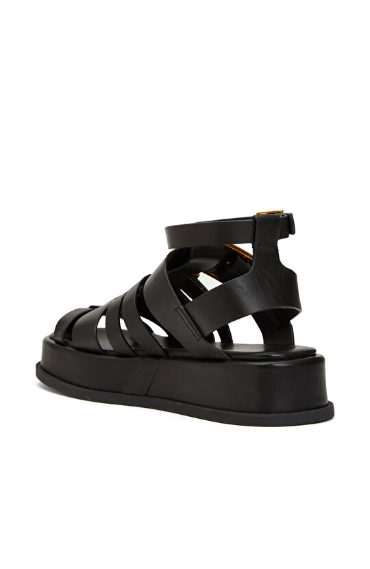 Siyah Kadın Deri Gladyatör Sandalet