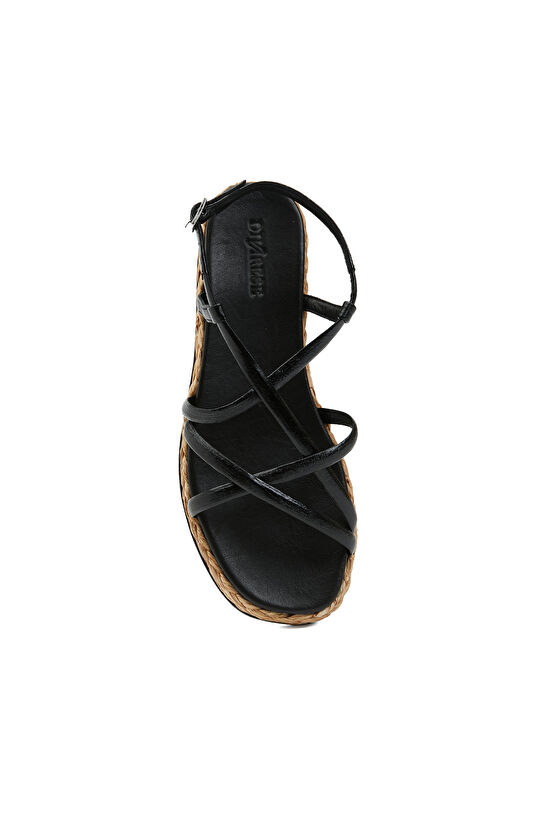 Siyah Kadın Deri Sandalet
