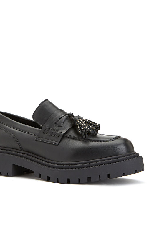 Siyah Kadın Deri Loafer